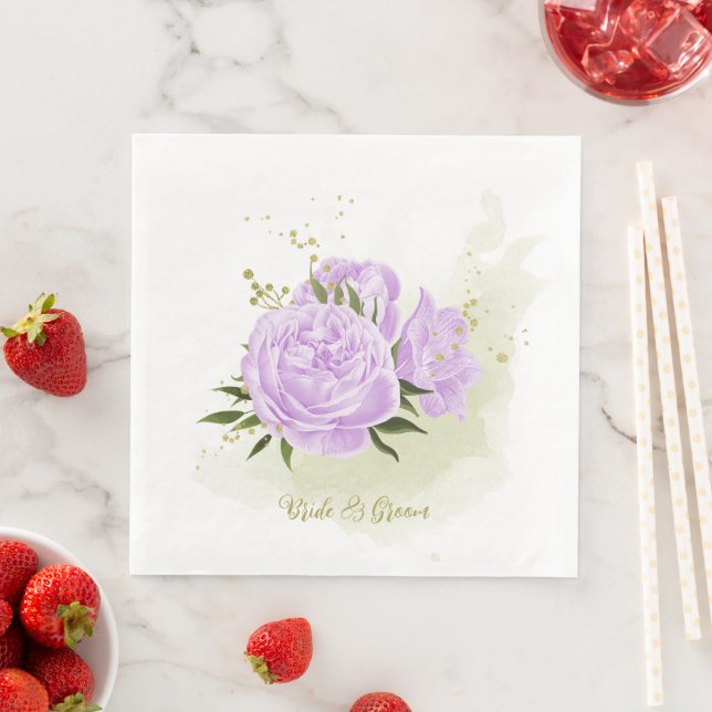 Guardanapo De Papel De Jantar Flores roxas boho folhas verdes botânico (Insitu)