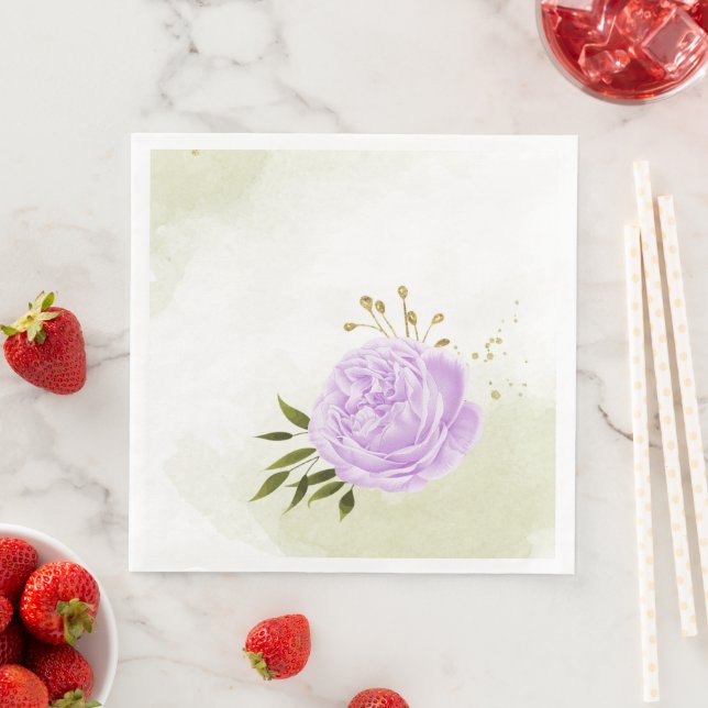 Guardanapo De Papel De Jantar Flores roxas boho folhas verdes botânico (Insitu)