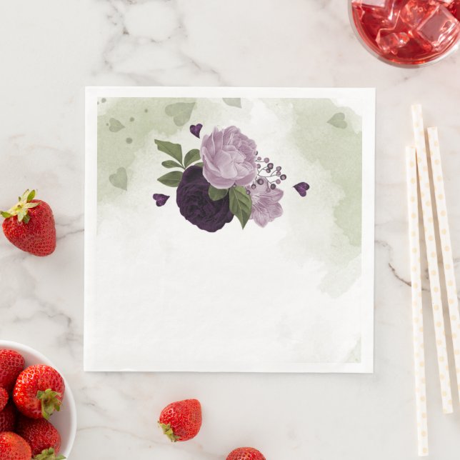 Guardanapo De Papel De Jantar Flores roxas profundas e claras com folhagem (Insitu)