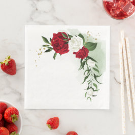 Guardanapo De Papel De Jantar Flores vermelhas e brancas verdes