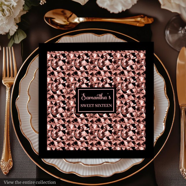 Guardanapo De Papel De Jantar Fragmento do Partido Elegante de Napkins Dourado e (Rose Gold and Black Napkins Elegant Party Wrap)