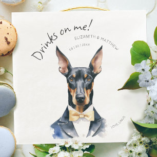 Guardanapo De Papel De Jantar Garçom Doberman Elegante Aquarela Personalizável