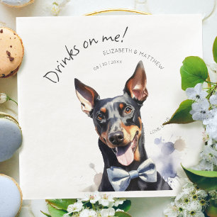 Guardanapo De Papel De Jantar Garçom Doberman Elegante Aquarela Personalizável