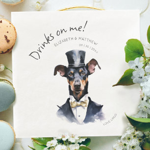 Guardanapo De Papel De Jantar Garçom Doberman Elegante Aquarela Personalizável