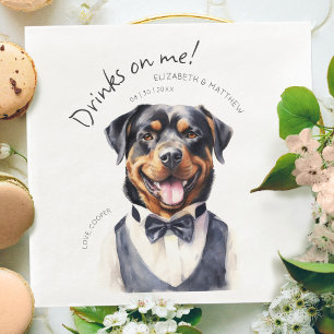 Guardanapo De Papel De Jantar Garçom Rottweiler Elegante Aquarela Personalizável