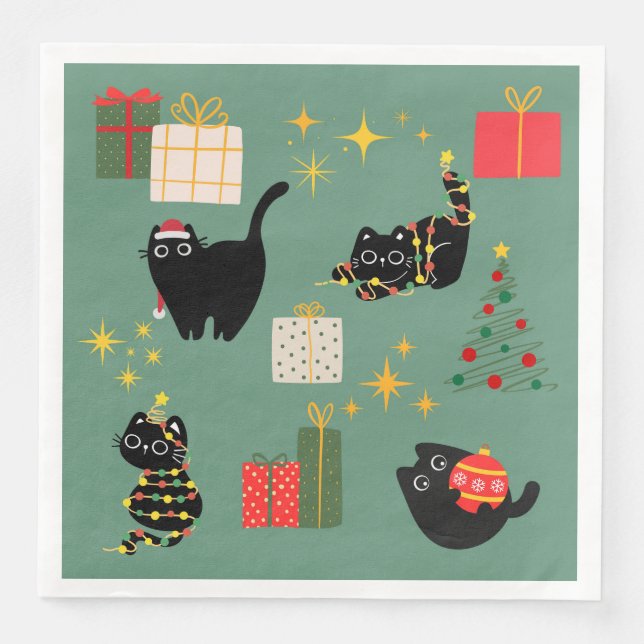 Guardanapo De Papel De Jantar Gatos engraçados de Natal (Frente)