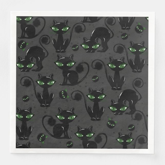 GUARDANAPO DE PAPEL DE JANTAR GATOS NEGROS COM OLHOS VERDES (Frente)