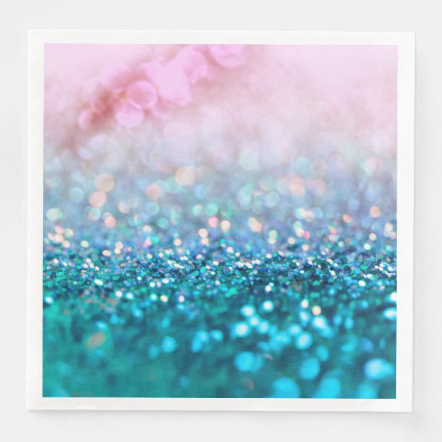 Guardanapo De Papel De Jantar Glitter de Trendy Gradient Azul-Teal Gradiente Ros (Frente)