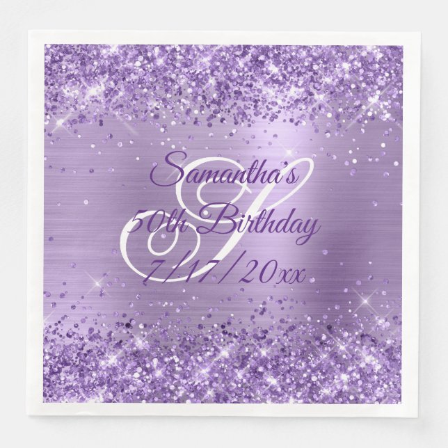 Guardanapo De Papel De Jantar Glittery Light Purple 50th Birthday (Frente)