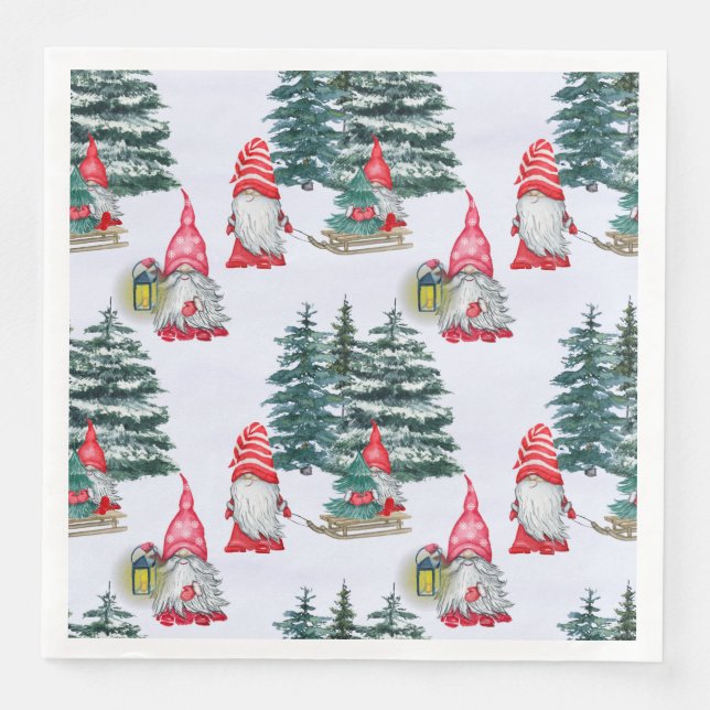 Guardanapo De Papel De Jantar Gnomos da Diversão de Inverno (Frente)