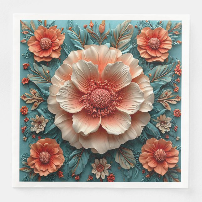 Guardanapo De Papel De Jantar Grandes Flores de Coral (Frente)