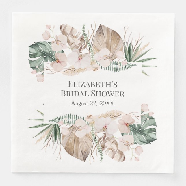 Guardanapo De Papel De Jantar Guarda-napo de papel Boho Orquídea Tropical e Mons (Frente)