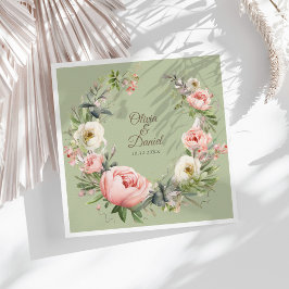 Guardanapo De Papel De Jantar Guardanapo de casamento floral em verde sálvia ele