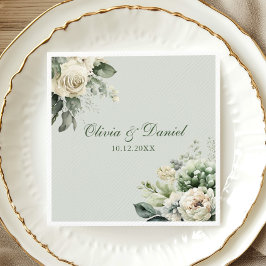 Guardanapo De Papel De Jantar Guardanapo de casamento floral verde suave de sálv