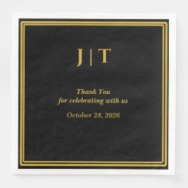 Guardanapo De Papel De Jantar Guardanapo de casamento Luxo Preto e Dourado Monog