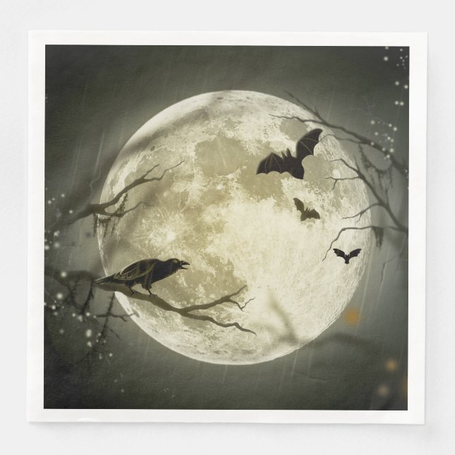 Guardanapo De Papel De Jantar Halloween Moon Spooky Crows (Frente)