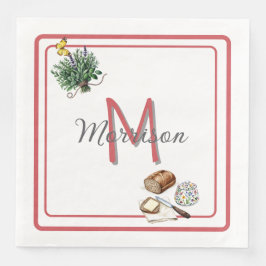 Guardanapo De Papel De Jantar Herbos de Aquarela e Fábrica de Pão Vermelho Perso