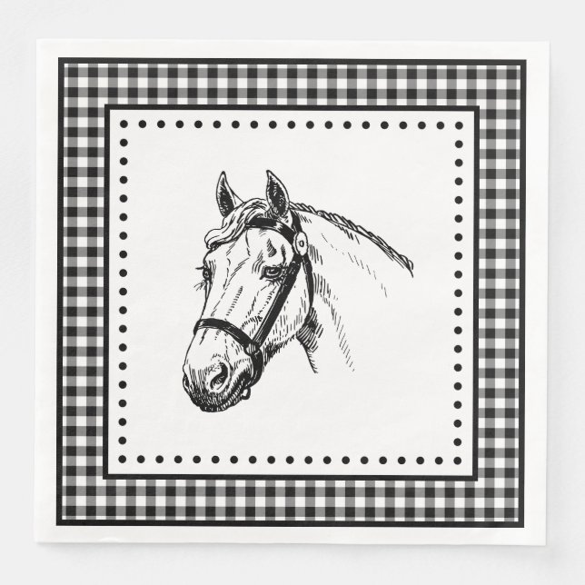 Guardanapo De Papel De Jantar Horse Gingham (Frente)