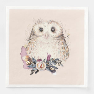 Guardanapo De Papel De Jantar Ilustração do Boho Animal da Coruja Flor Chic Past