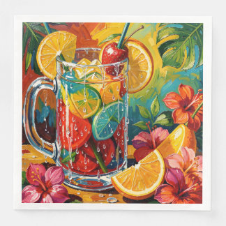 Guardanapo De Papel De Jantar Impasto de pintura a óleo de coquetel de verão tro