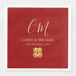 Guardanapo De Papel De Jantar Iniciais de casal casamento chinês moderno vermelh