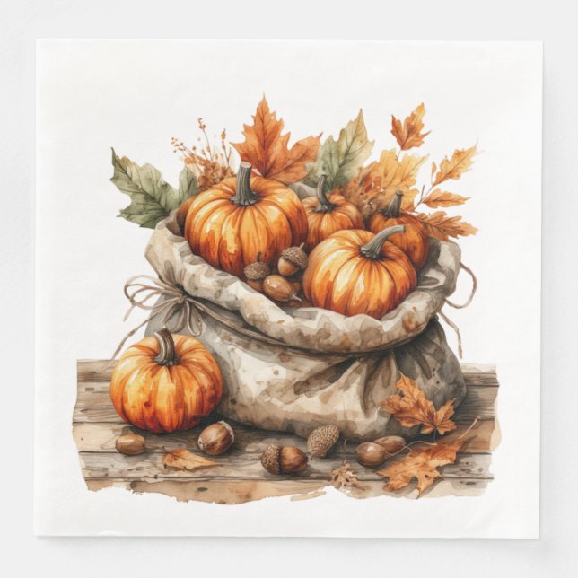 GUARDANAPO DE PAPEL DE JANTAR ITENS TEMÁTICOS DO OUTONO E DA LARANJA DO OUTONO (Frente)