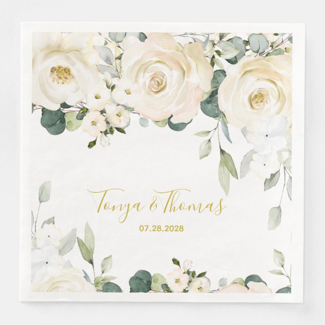 Guardanapo De Papel De Jantar Janto Casamento Pêssego Branco, Napkins (Frente)