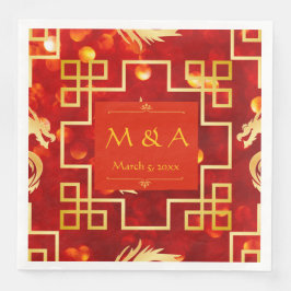 Guardanapo De Papel De Jantar Janto de Casamento do Dragão Vermelho e Dourado Na
