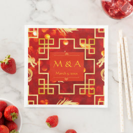 Guardanapo De Papel De Jantar Janto de Casamento do Dragão Vermelho e Dourado Na