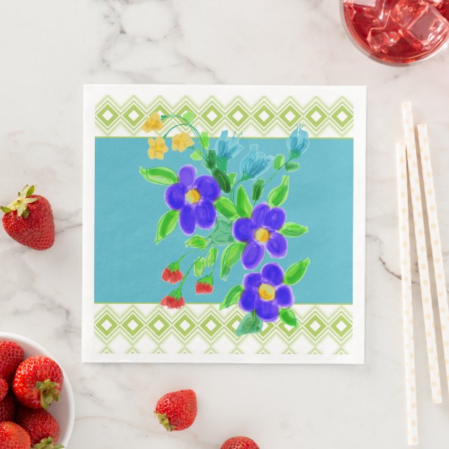 Guardanapo De Papel De Jantar Janto de Papel Padrão Teal e Limão Napkins (Insitu)