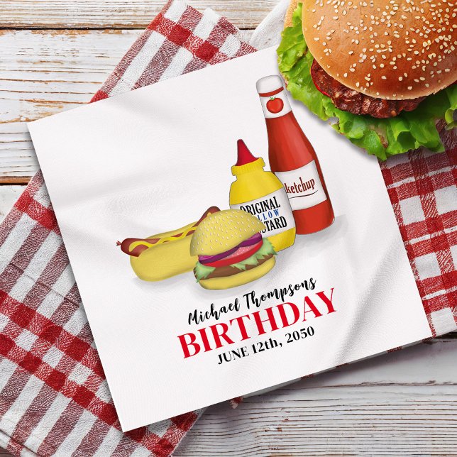 Guardanapo De Papel De Jantar Janto Personalizado de CHURRASCO do Partido Barbeq (Birthday BBQ custom personalized party dinner napkin.)