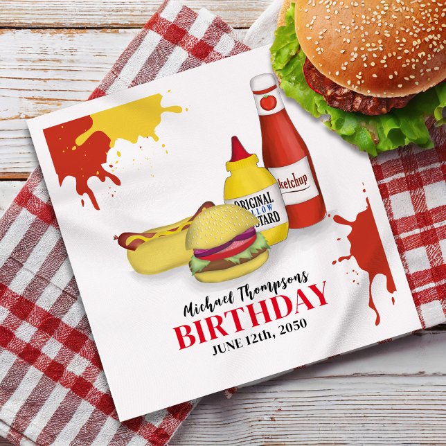 Guardanapo De Papel De Jantar Janto Personalizado de CHURRASCO do Partido Barbeq (Birthday BBQ custom personalized party Dinner napkin.)