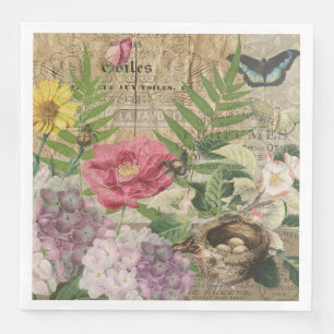 Guardanapo De Papel De Jantar Jardim Floral Ninho de Pássaro Arte Flor Borboleta