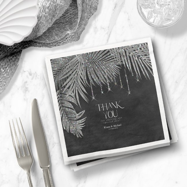 Guardanapo De Papel De Jantar Jewel Palm Leaf Obrigado Silver ID830 (Criador carregado)