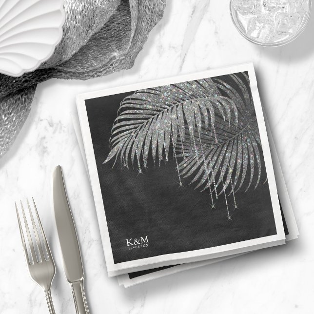 Guardanapo De Papel De Jantar Jewel Palm Leaf Wedding Silver ID830 (Criador carregado)