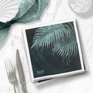 Guardanapo De Papel De Jantar Jewel Palm Leaf Wedding Teal ID830