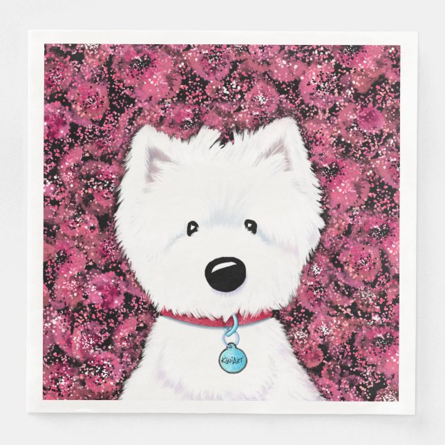 Guardanapo De Papel De Jantar KiniArt Westie Impressões Floral (Frente)