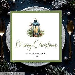 Guardanapo De Papel De Jantar Lâmpada de Natal Rústica Boêmia em Aquarela