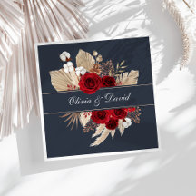 Lenços de casamento Navy Burgundy Rosas & Grama Pa