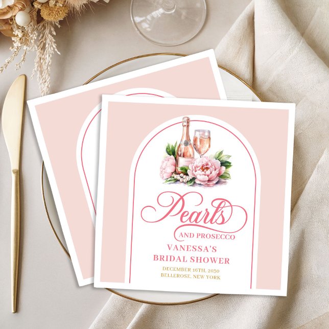 Guardanapo De Papel De Jantar Lenços de mesa Chic Personalizados com Pérolas e P (Chic Personalized Pearls and Prosecco Napkins)