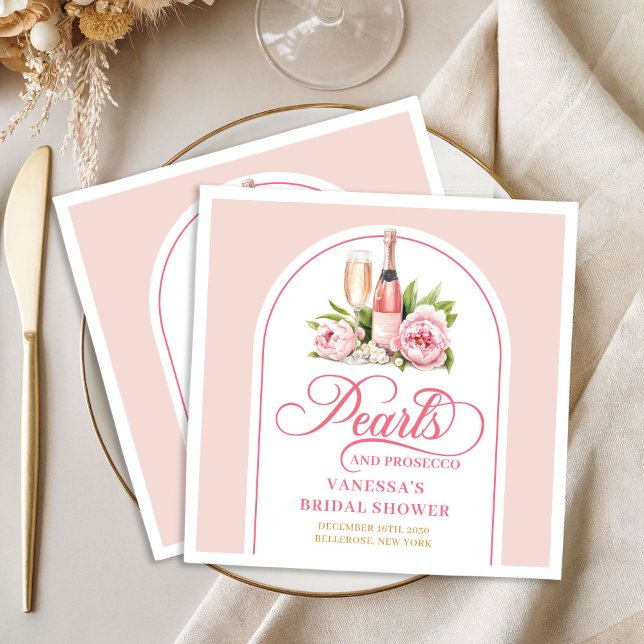 Guardanapo De Papel De Jantar Lenços Pessoais Clássicos com Pérolas e Prosecco (Classic Personalized Pearls and Prosecco Napkin)