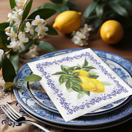 Guardanapo De Papel De Jantar Limão e Renda de Tecido Elegância Europeia