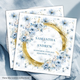 Guardanapo De Papel De Jantar Linda Aquarela Dusty Acento Dourado Azul Napkin