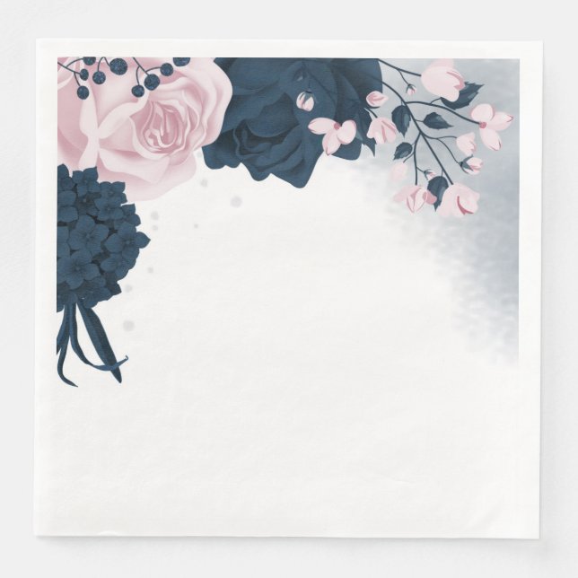 Guardanapo De Papel De Jantar Lindas flores rosa e marinhos (Frente)