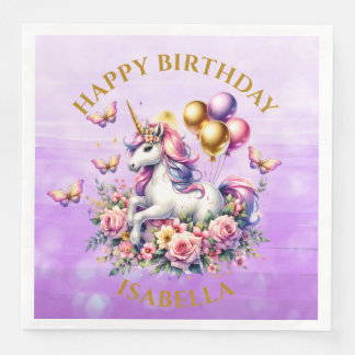 Guardanapo De Papel De Jantar Lindo Unicórnio Cor-de-Rosa, Roxo e Dourado de Ani