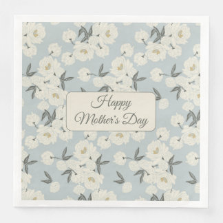 Guardanapo De Papel De Jantar Line Drawn Peony in Cream on Light Blue-Napkin