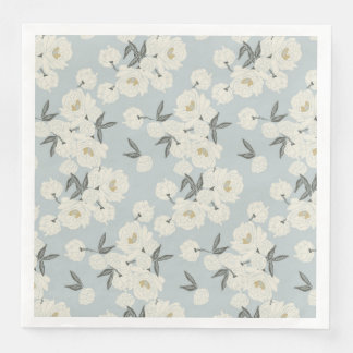 Guardanapo De Papel De Jantar Line Drawn Peony in Cream on Light Blue-Napkin