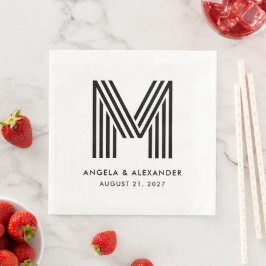 Guardanapo De Papel De Jantar Listras Pretas e Brancas Monograma Casamento