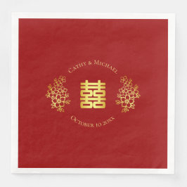 Guardanapo De Papel De Jantar Logotipo floral de dupla felicidade casamento chin
