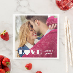 Guardanapo De Papel De Jantar LOVE de Fotografias e Nomes Personalizados